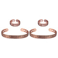 Vintage Flower Ring Bracelet Set Adjustable Magnets Cuff Banglse Arthritis Relief Pure Copper Bracelets Energy Jewelry Women Men