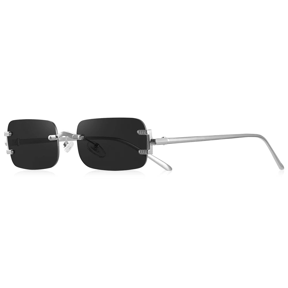 CRIXALIS Trendy Small Y2k Rectangle Rimless Sunglasses Womens Mens, Retro Narrow Chic Thin Skinny Sunnies UV400
