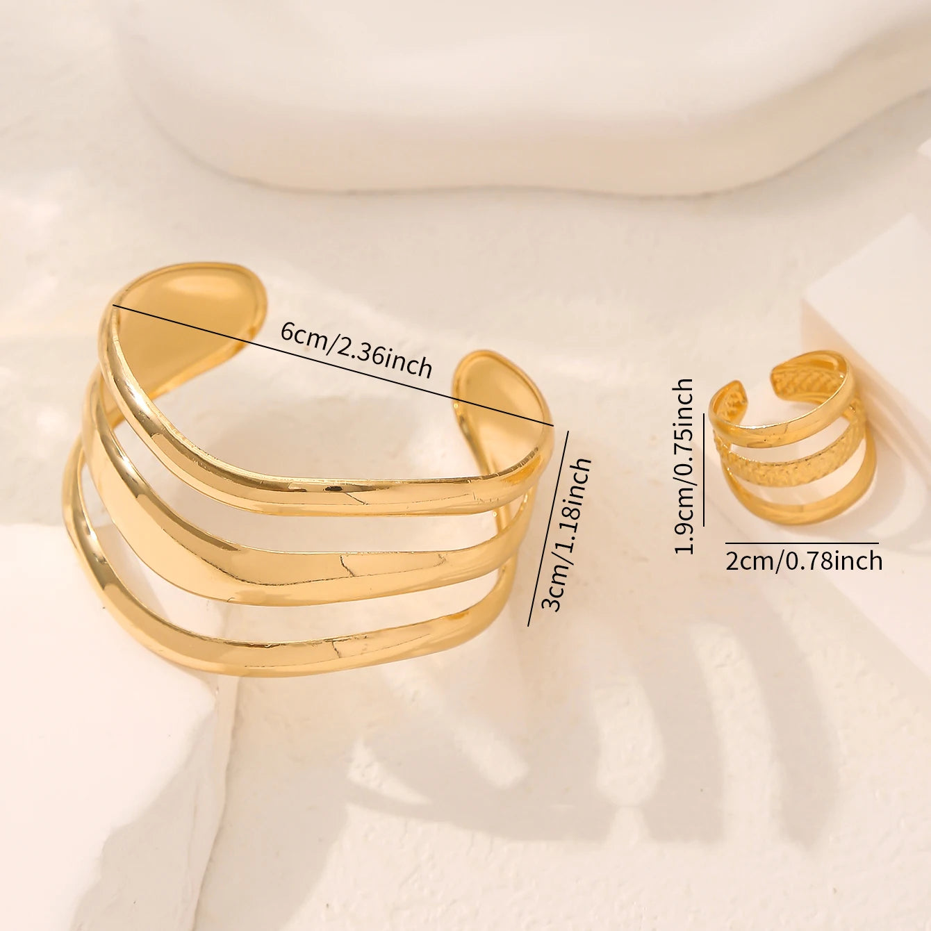 Fashion Jewelry Set Simple Three-layer Hollow Geometric Bracelet Adjustable Bracelet Ring Women's Punk Daily Wear Party Gift
