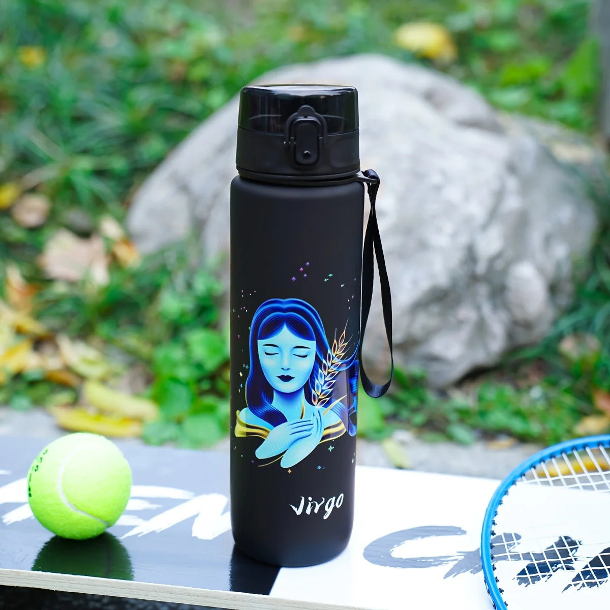 1000ml/34OZ outdoor sports constellation water bottle, with lid, leak-proof and durable, suitable for running, cycling, a gift