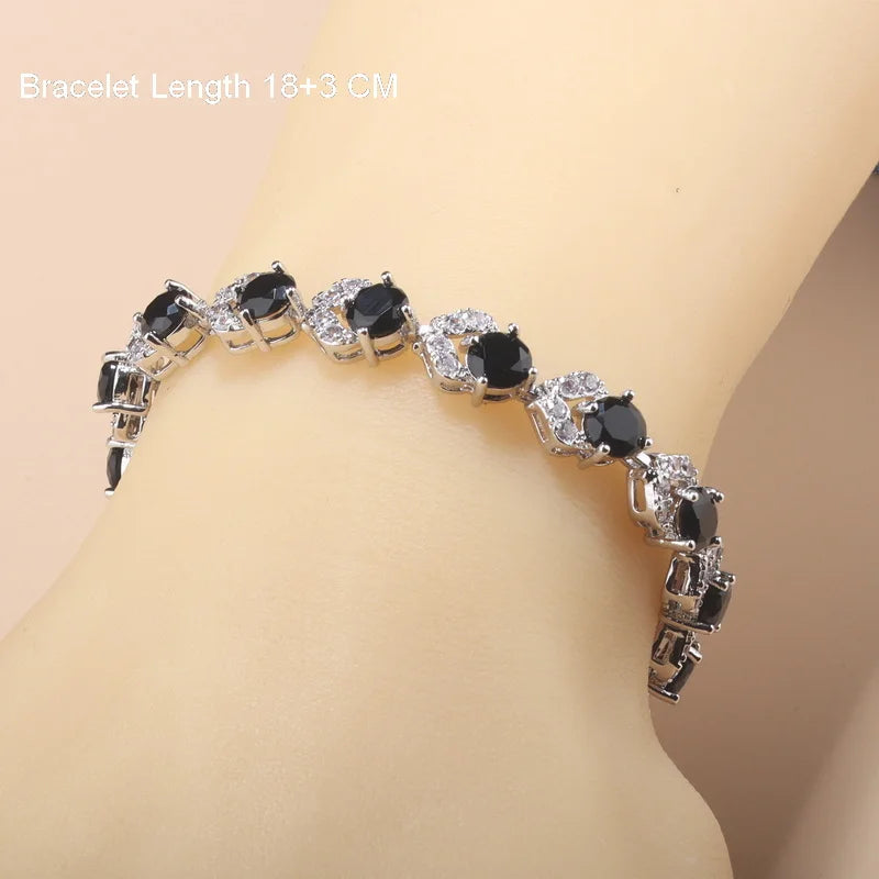 Fine Jewelry Silver 925 Fashion Party Women Dress Accessories CZ Hoop Earrings Necklace Bracelet Adjustable Ring 5-Piece Sets