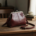 Women Girls PU Leather Large Capacity Shoulder Bag Adjustable Strap One Shoulder Crossbody Bag Elegant Kiss Lock Shoulder Bag