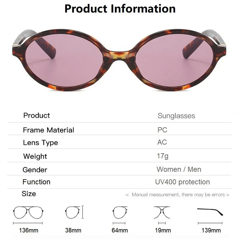 Vintage Oval Sunglasses Women Fashion Y2K Small Sun glasses Ladies Trendy Sexy Leopard Eyegalsses UV400 Retro Eyewear Men Shades