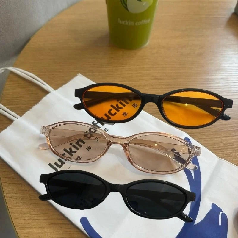 3PCS Y2K Small Oval Sunglasses Women Retro Korean Style Hip Pop Punk Eyepieces Women's Sunglasses
