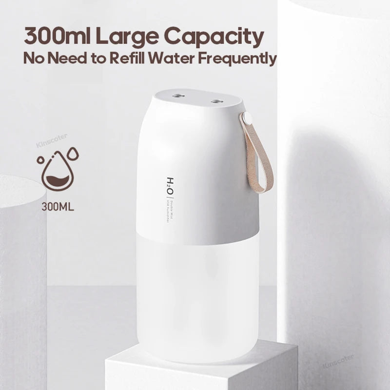 KINSCOTER Ultrasonic Air Humidifier 300ml 2000mAh Battery USB Sprayer Diffuser Releases Smooth Water Mists for Home Office