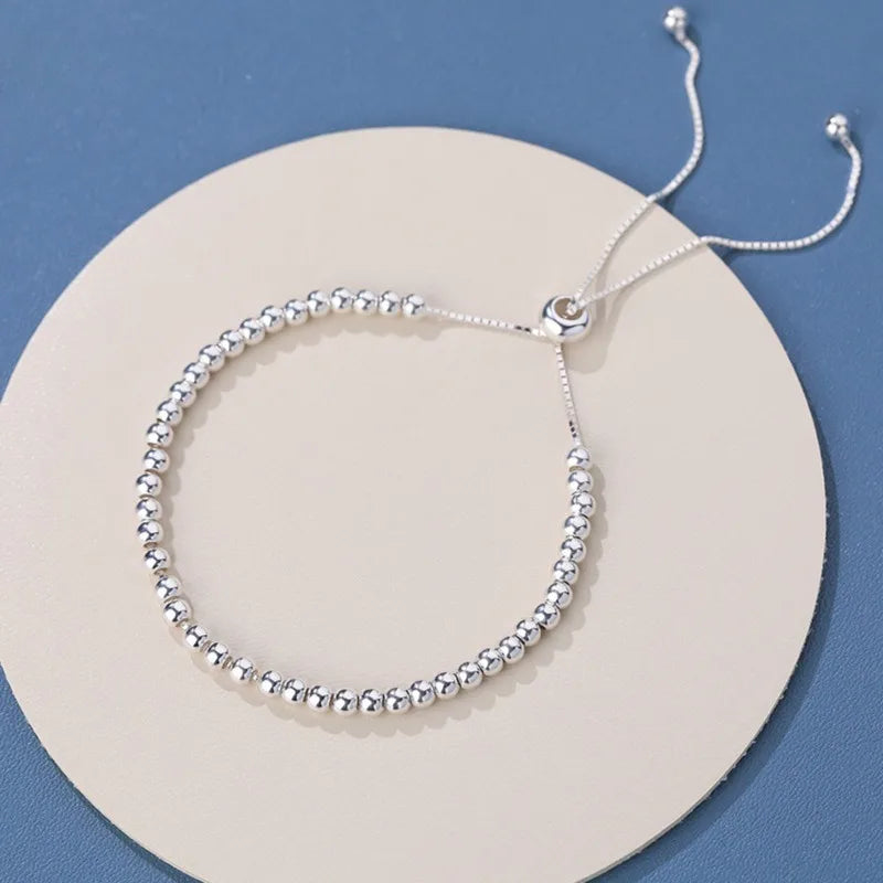 925 Sterling Silver Round Beads Necklace Bracelet Set For Women Luxury Elegant Adjustable Jewelry Wedding Party Gift