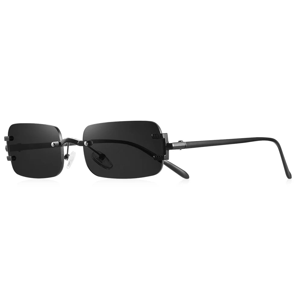 CRIXALIS Trendy Small Y2k Rectangle Rimless Sunglasses Womens Mens, Retro Narrow Chic Thin Skinny Sunnies UV400