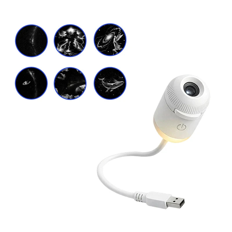 2-in-1 Mini Galaxy Star Projector Night Light Sliding Films Starry Sky Ambient Light 360° Rotating Background Atmosphere Light