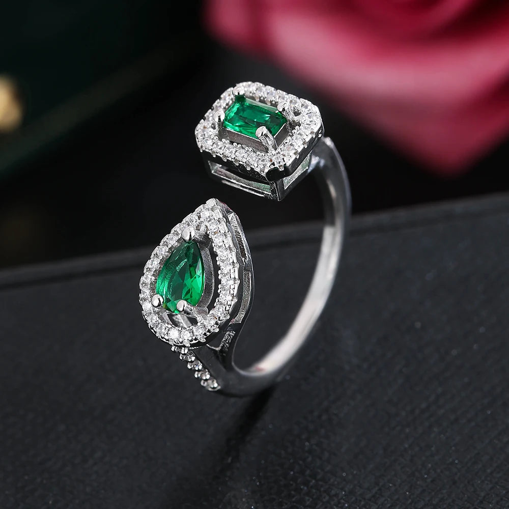 Luxury Wedding Bridal Jewelry Set Cubic Zirconia Ring Bracelet Sets for Women Party Gifts 2pcs Open Adjustable Fashion Jewelry
