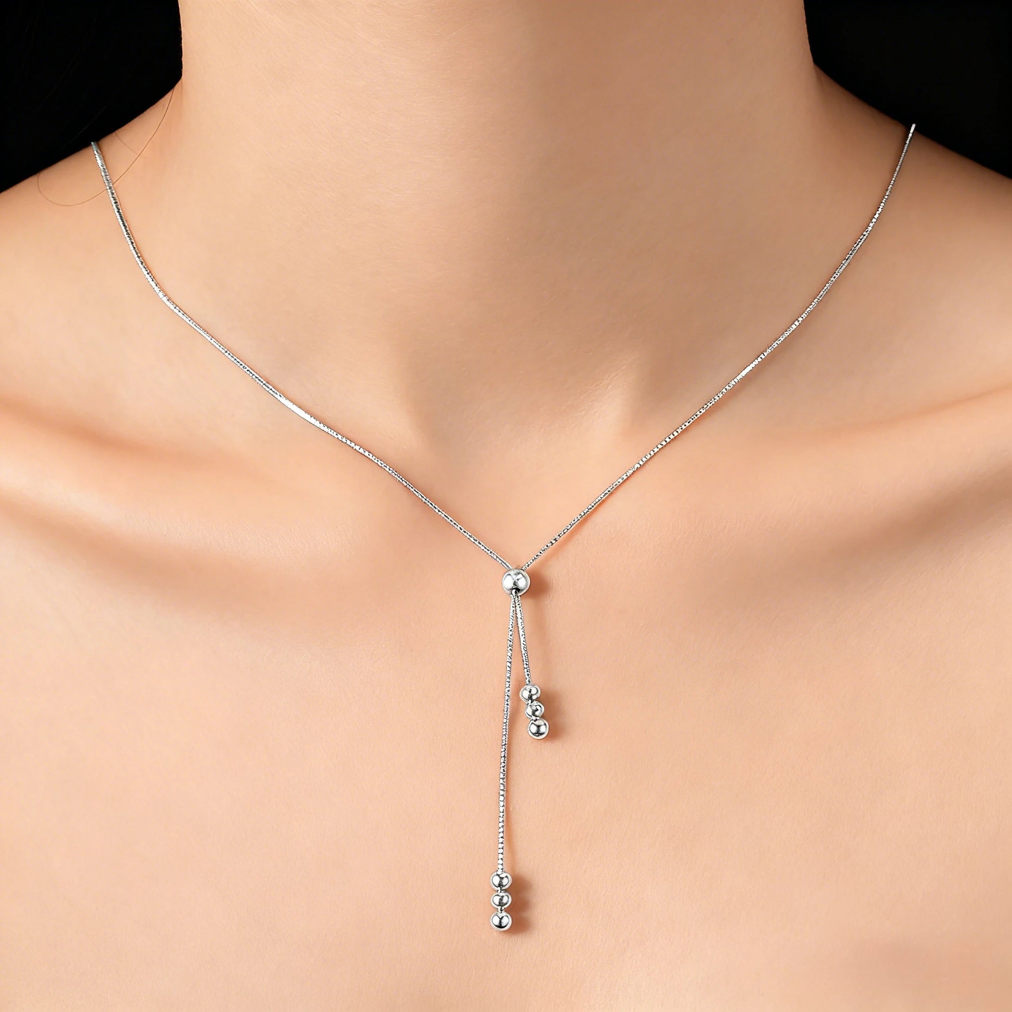 925 Sterling Silver Round Beads Necklace Bracelet Set For Women Luxury Elegant Adjustable Jewelry Wedding Party Gift