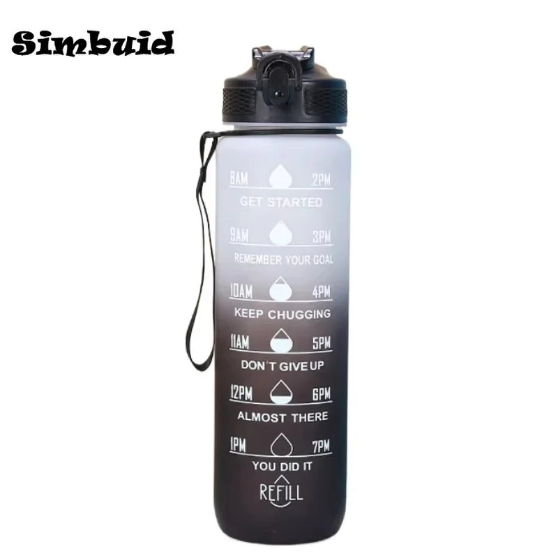 Gradient Color 1000ml Plastic Water Bottle with Straw Leak-Proof Sports Water Bottle for Outdoor Travel Fitness Cycling