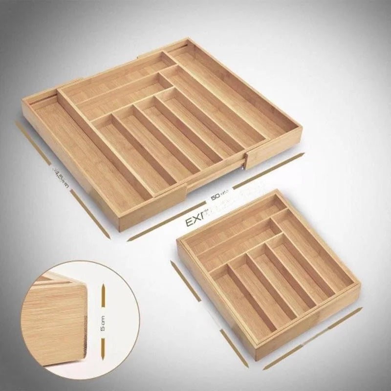 Velori Bamboo Organizer — Expandable Silverware & Cutlery Storage