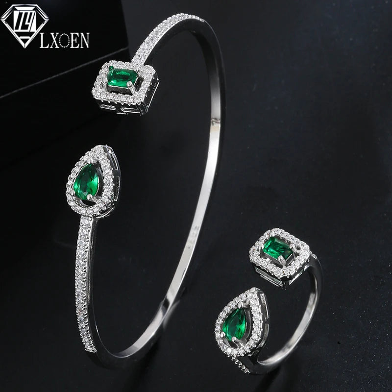 Luxury Wedding Bridal Jewelry Set Cubic Zirconia Ring Bracelet Sets for Women Party Gifts 2pcs Open Adjustable Fashion Jewelry