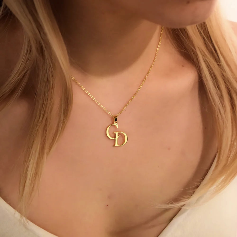 Custom Initial Necklace For Women Personalised Double Letter Stainless Steel Pendant Couple Jewelry Anniversary Gift for Her