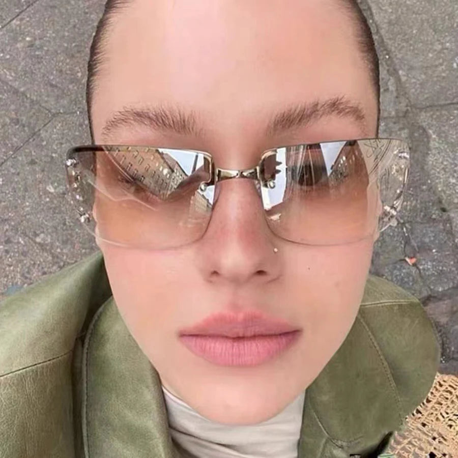 New  Women Sunglasses Luxury Brand Design Fashionable Y2KSun Glasses Camping Cycling Fishing Retro Frameless Uv400 Men Sunnies