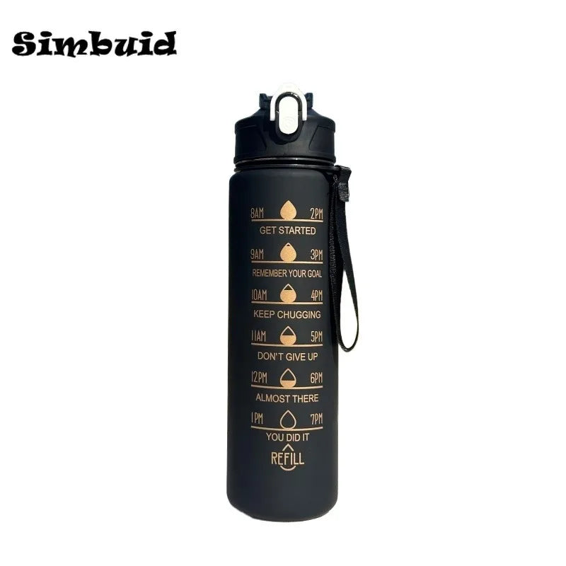 600ML/750ML/1000ML Sports Bottle with Time Scale Outdoor Gradient Color Drinking Bottle Portable Fitness Motivational Straw Mug
