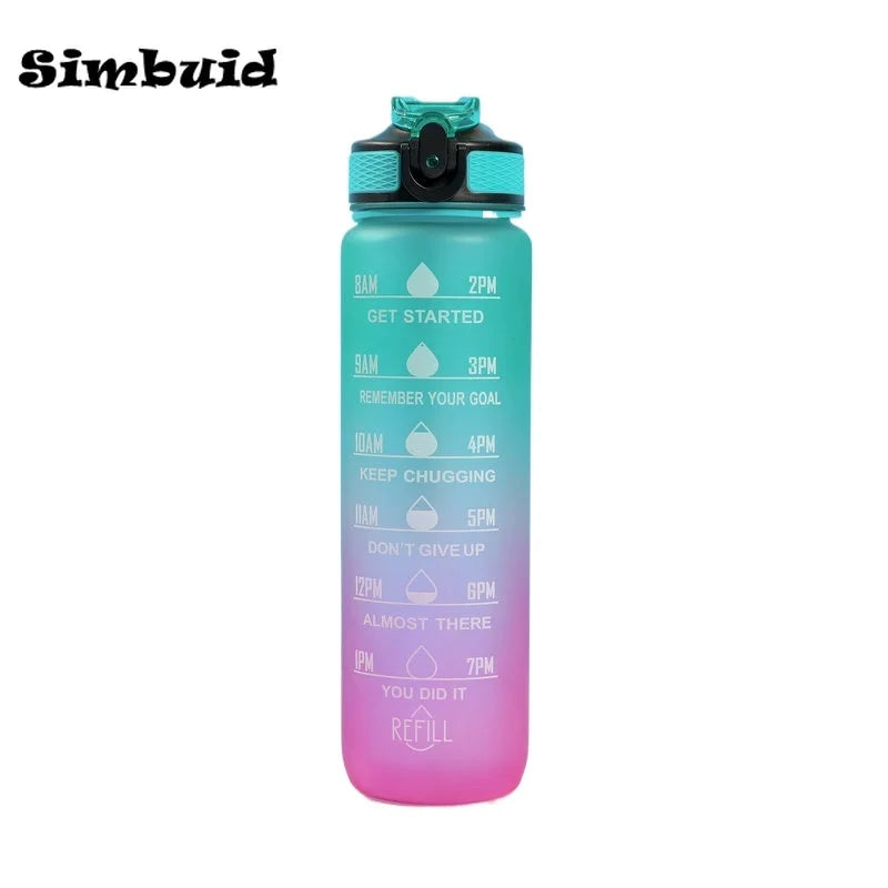 600ML/750ML/1000ML Sports Bottle with Time Scale Outdoor Gradient Color Drinking Bottle Portable Fitness Motivational Straw Mug