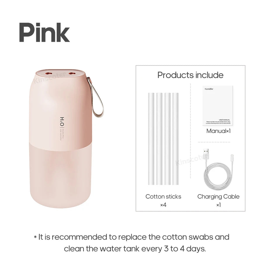 KINSCOTER Ultrasonic Air Humidifier 300ml 2000mAh Battery USB Sprayer Diffuser Releases Smooth Water Mists for Home Office