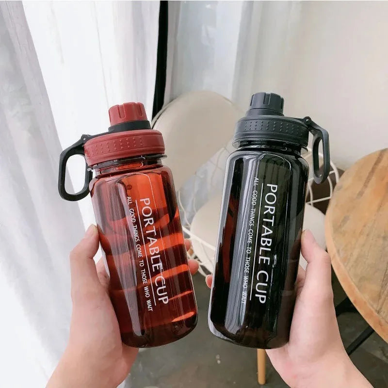 1 Liter Large Capacity Leak Proof Sports Water Bottle With Handheld Ring Portable Plastic Space Cup Outdoor Travel Beach Gym Jug