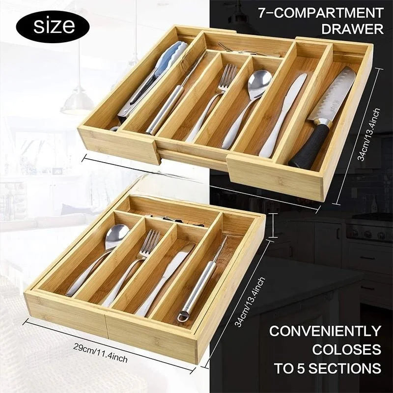 Velori Bamboo Organizer — Expandable Silverware & Cutlery Storage