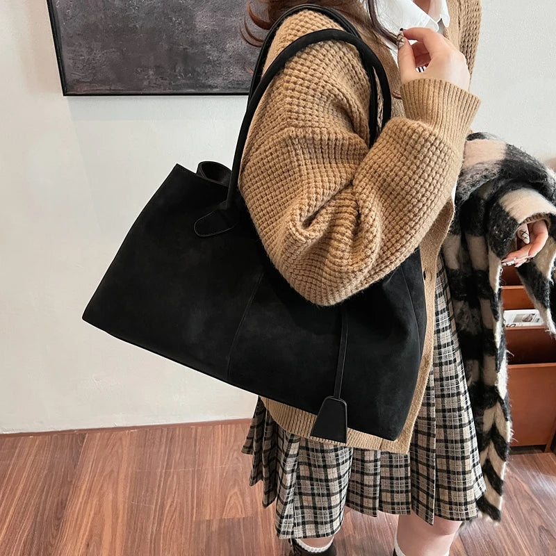 Faux Suede Solid Color High Quality Fashionable Versatile Handbag 2025 Women's Product Hot Selling  Large Capacity Shoulder Bag