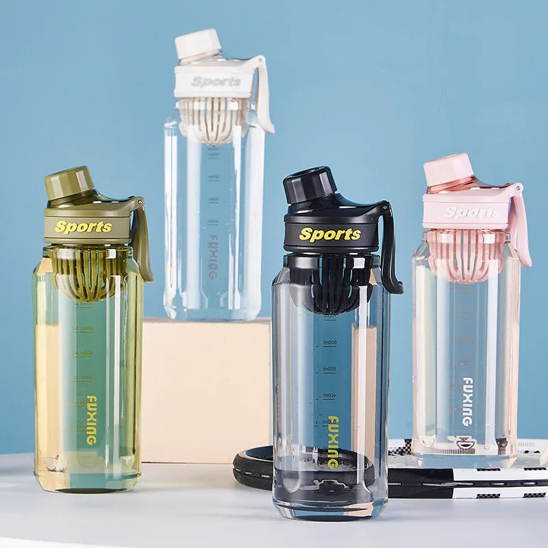 1L Sports Water Bottle Large Capacity Transparent Bottle Plastic Cup with Tea Filter Outdoor Travel Gym Fitness Water Bottle