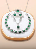 Fine Jewelry Silver 925 Fashion Party Women Dress Accessories CZ Hoop Earrings Necklace Bracelet Adjustable Ring 5-Piece Sets