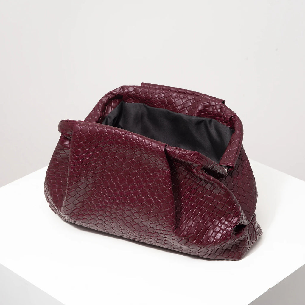 Vintage Artificial Leather Woven Pattern Clutch Bag，Burgundy Bag，Formal Dresses for Women，Large Capacity Women Purse