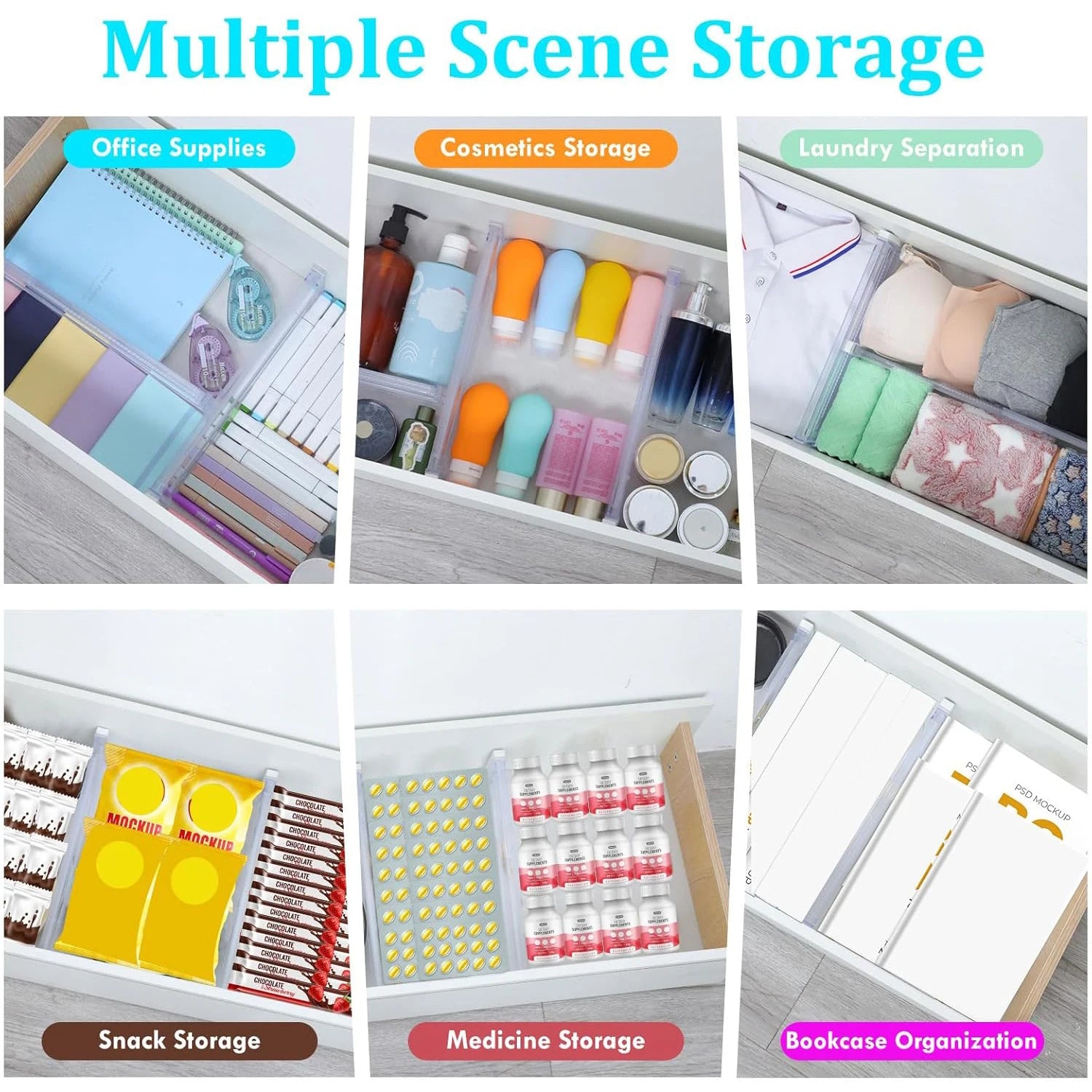 Velori Clear Organizer Set — Adjustable Expandable Drawer Dividers