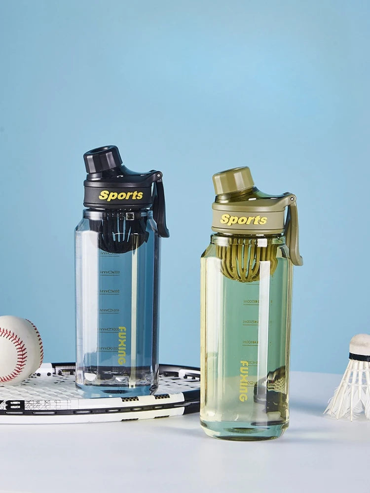 1L Sports Water Bottle Large Capacity Transparent Bottle Plastic Cup with Tea Filter Outdoor Travel Gym Fitness Water Bottle