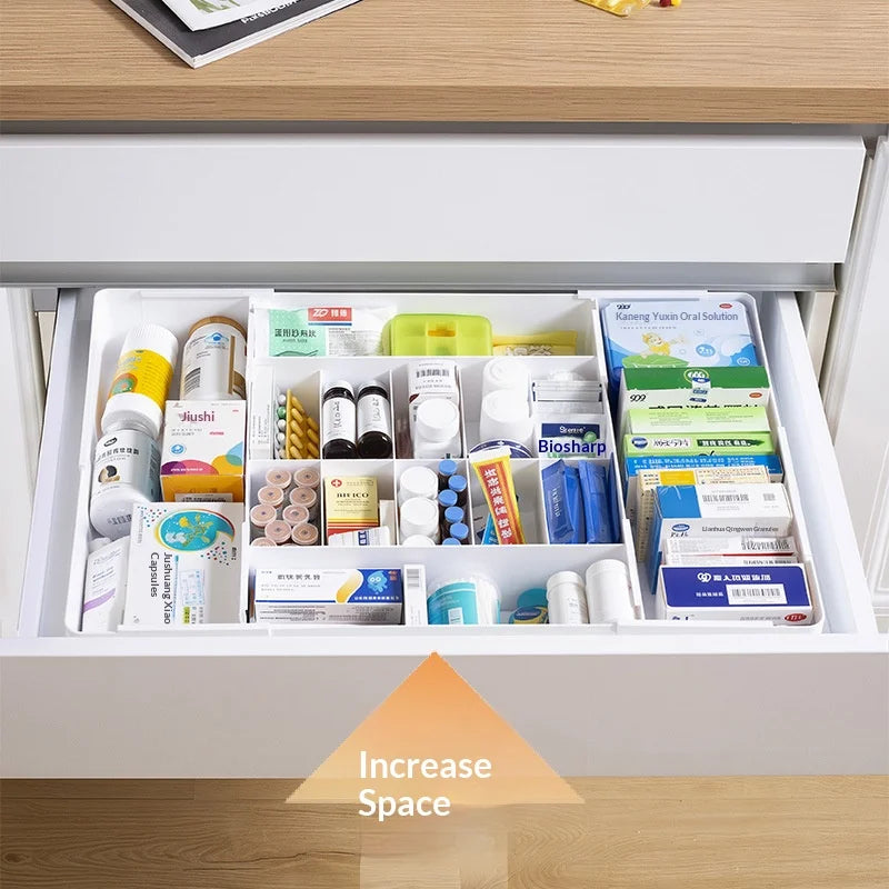 Adjustable 4-way expandable drawer organizer for kitchen utensils—versatile, large-capacity home storage box