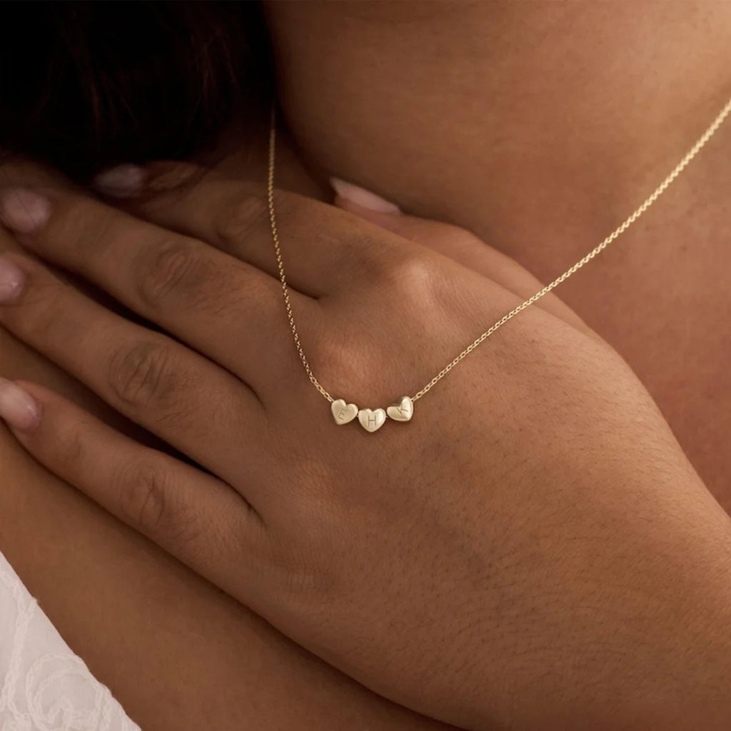 Custom Tiny 3D Initial Heart Charm Necklace Gold Letter Stainless Steel Family Necklace, Minimalist  Womens  Christmas Gift