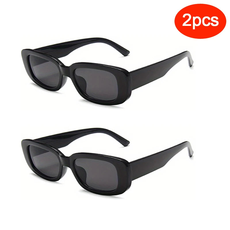 2pcs/set Rectangle Frame Sunglasses For Women Men Candy Color Y2K Fashion Sun Glasses Vintage Outdoor Eyewear UV400