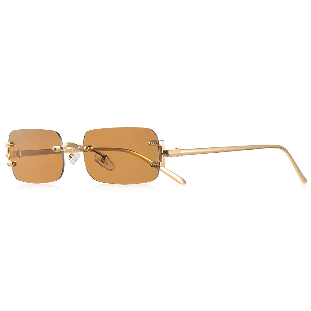 CRIXALIS Trendy Small Y2k Rectangle Rimless Sunglasses Womens Mens, Retro Narrow Chic Thin Skinny Sunnies UV400
