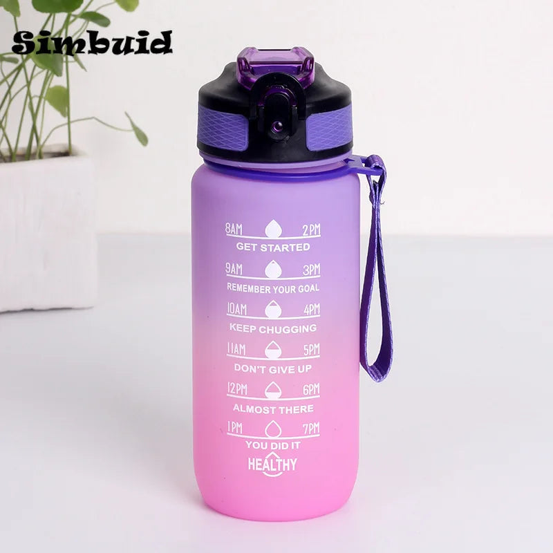 600ML/750ML/1000ML Sports Bottle with Time Scale Outdoor Gradient Color Drinking Bottle Portable Fitness Motivational Straw Mug