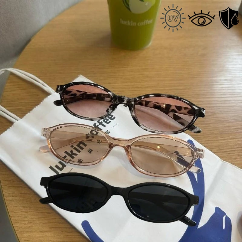 3PCS Y2K Small Oval Sunglasses Women Retro Korean Style Hip Pop Punk Eyepieces Women's Sunglasses