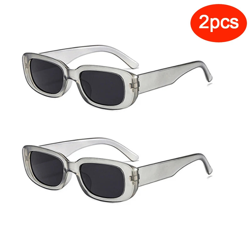 2pcs/set Rectangle Frame Sunglasses For Women Men Candy Color Y2K Fashion Sun Glasses Vintage Outdoor Eyewear UV400