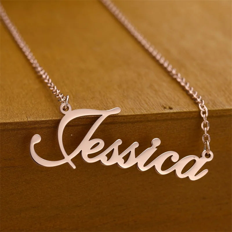 Customized Fashion Stainless Steel Name Necklace Personalized Letter Gold Color Choker Necklace Pendant Nameplate Gift