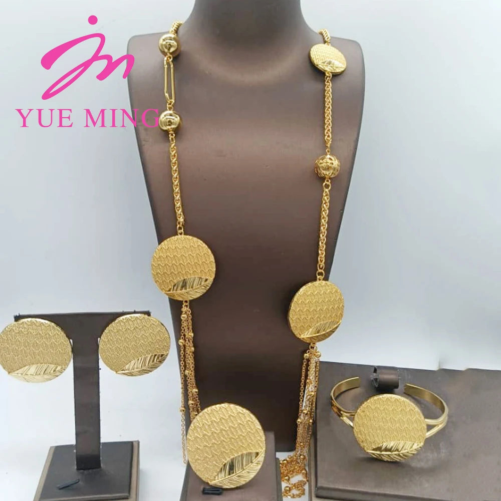 Five Layer Jewelry Set For Women Trendy Long Chain 80cm Necklace Cuff Bangle Adjustable Ring Geometry Earrings Jewelry Accessory