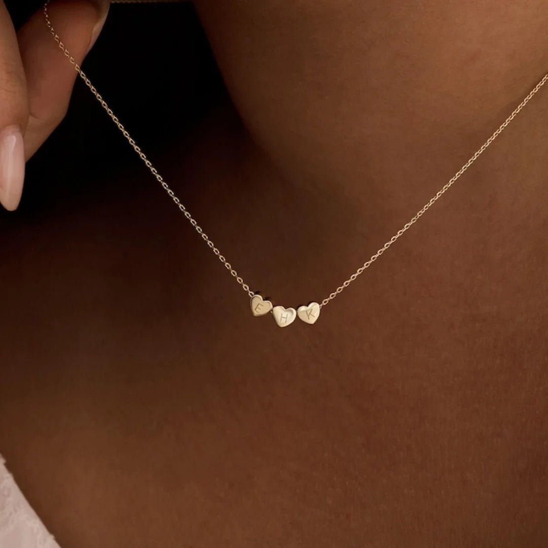 Custom Tiny 3D Initial Heart Charm Necklace Gold Letter Stainless Steel Family Necklace, Minimalist  Womens  Christmas Gift