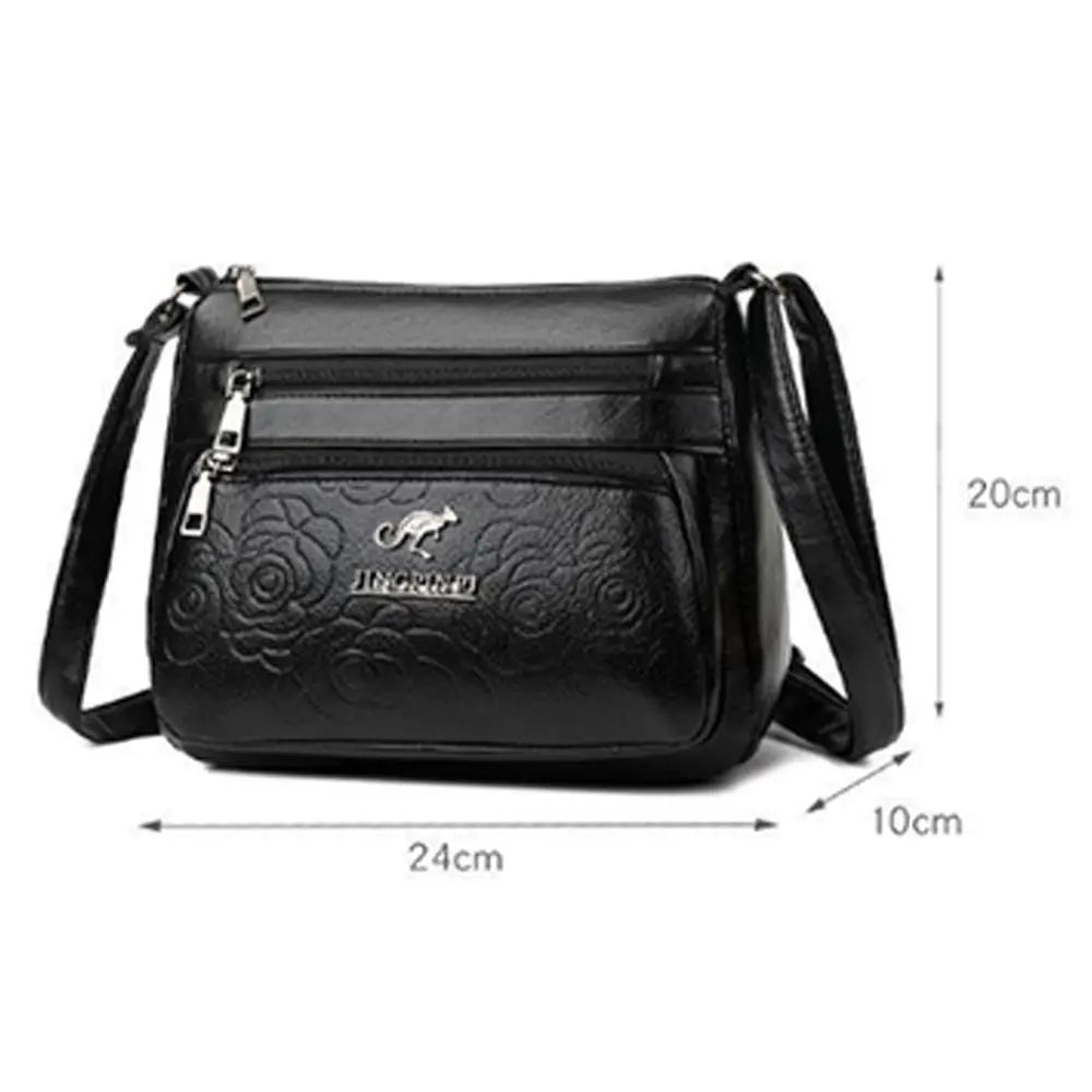 Leisure PU Leather Buying Vegetable Bag Large Capacity Multi-layer Shoulder Messenger Bag Black Crossbody Bag Woman