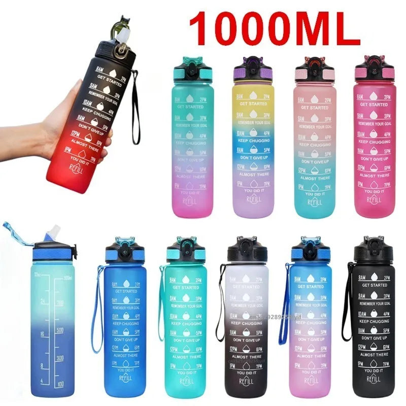 Gradient Color 1000ml Plastic Water Bottle with Straw Leak-Proof Sports Water Bottle for Outdoor Travel Fitness Cycling