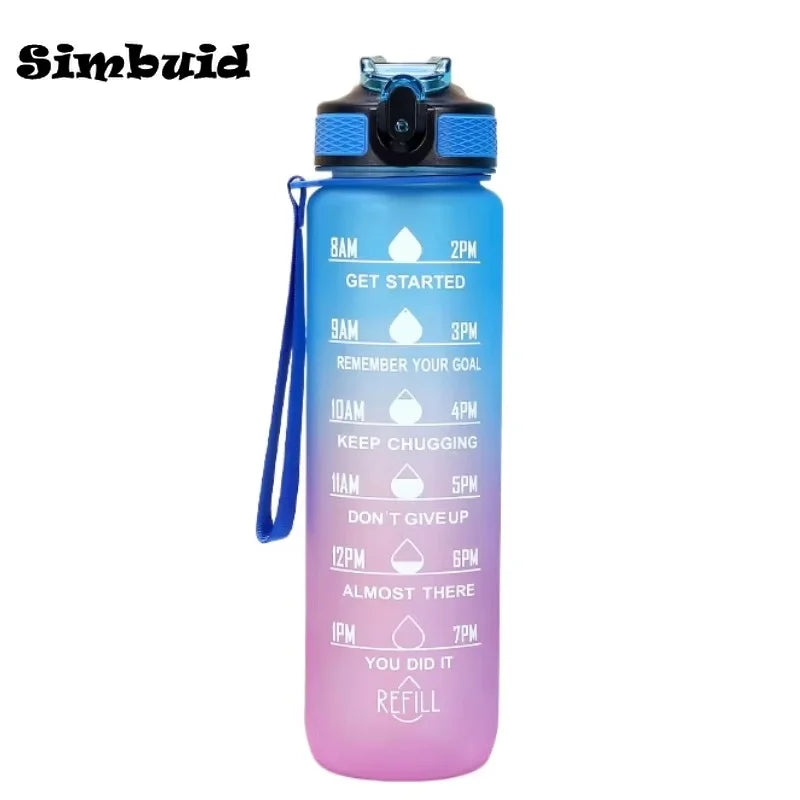 Gradient Color 1000ml Plastic Water Bottle with Straw Leak-Proof Sports Water Bottle for Outdoor Travel Fitness Cycling