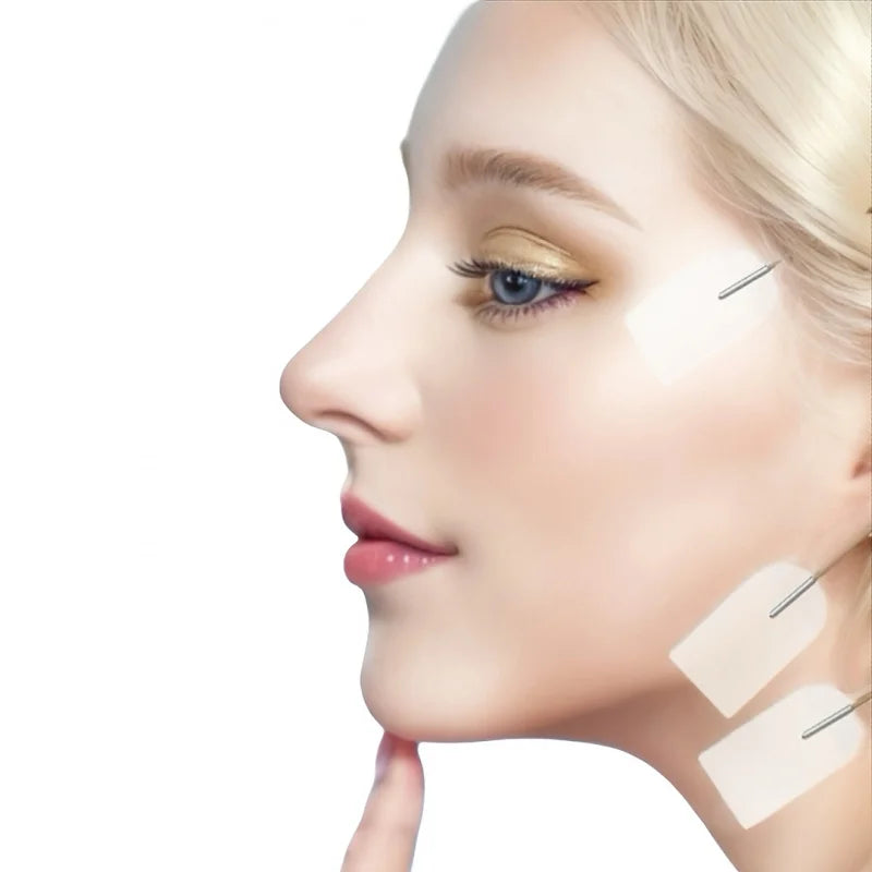 Invisible Facial Tape Set with 4 Adjustable Elastic Bands, Reusable Unscented Skin Stickers for Neck, Jawline & Double Chin