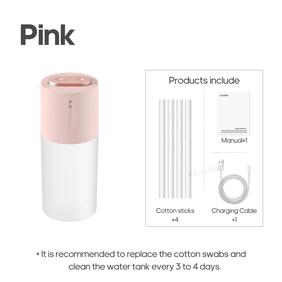 KINSCOTER Ultrasonic Air Humidifier 300ml 2000mAh Battery USB Sprayer Diffuser Releases Smooth Water Mists for Home Office