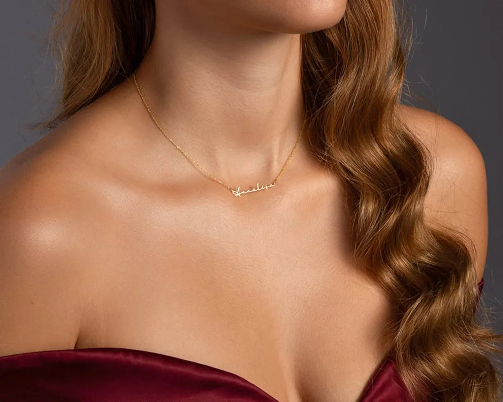 Customized Fashion Stainless Steel Name Necklace Personalized Letter Gold Color Choker Necklace Pendant Nameplate Gift