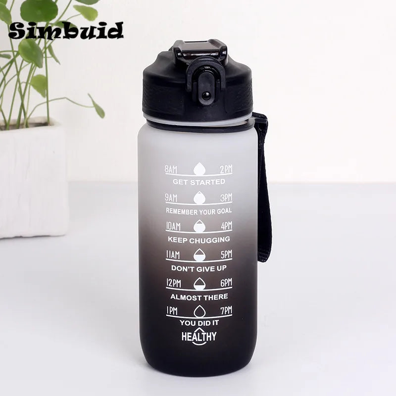 600ML/750ML/1000ML Sports Bottle with Time Scale Outdoor Gradient Color Drinking Bottle Portable Fitness Motivational Straw Mug