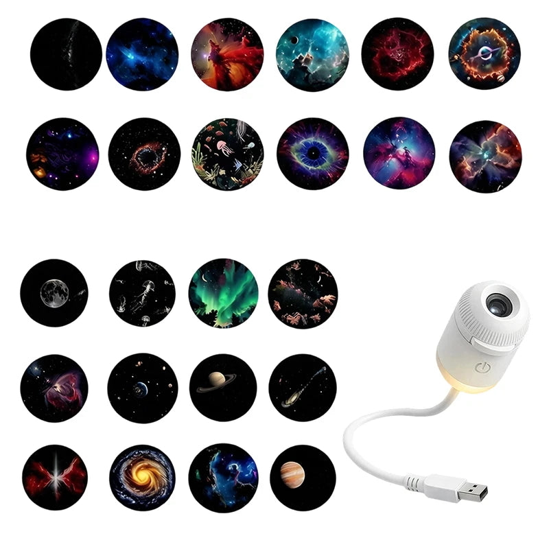 2-in-1 Mini Galaxy Star Projector Night Light Sliding Films Starry Sky Ambient Light 360° Rotating Background Atmosphere Light