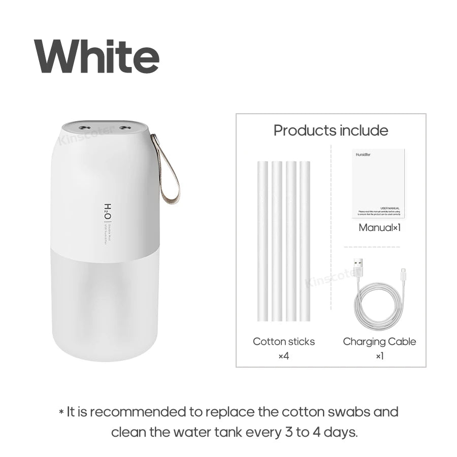 KINSCOTER Ultrasonic Air Humidifier 300ml 2000mAh Battery USB Sprayer Diffuser Releases Smooth Water Mists for Home Office