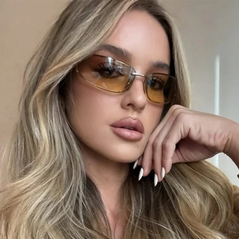 New Y2K Sunglasses For Women High Quality Oval Fashion Luxury Brand Rimless Glasses Trendy Woman Alloy Ladies Shades Eyewear